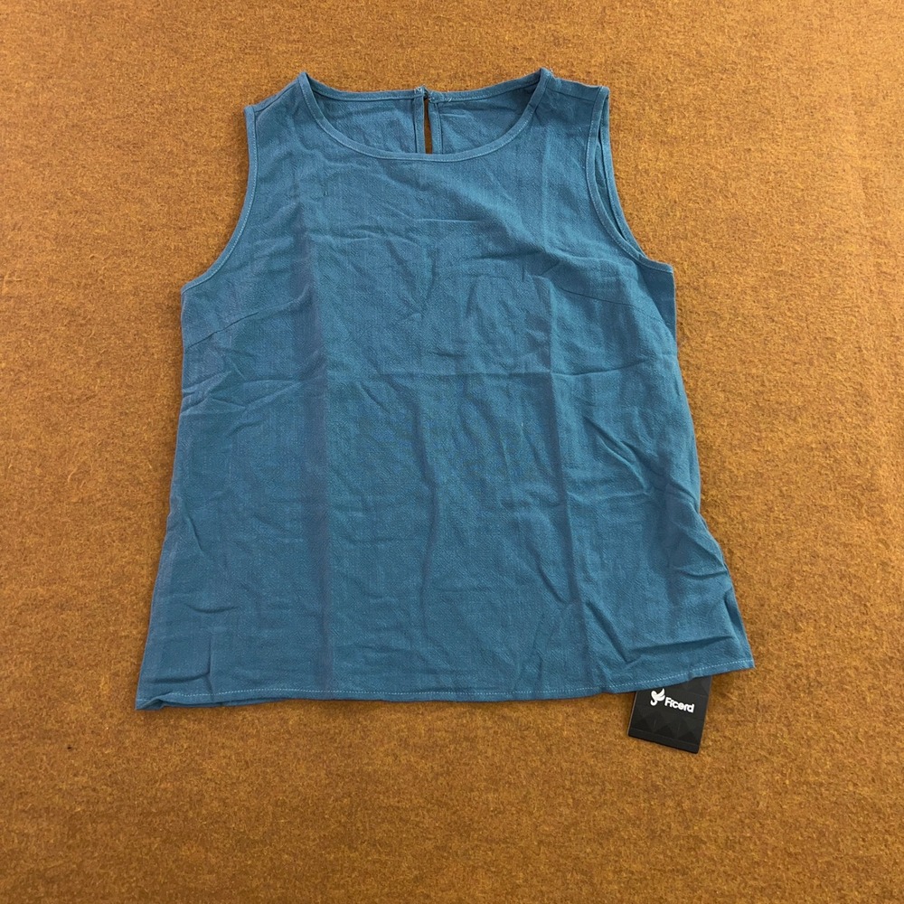 Ficerd Womens Small Blue Linen Blend Sleeveless Keyhole Back Shell Tank Top NWT